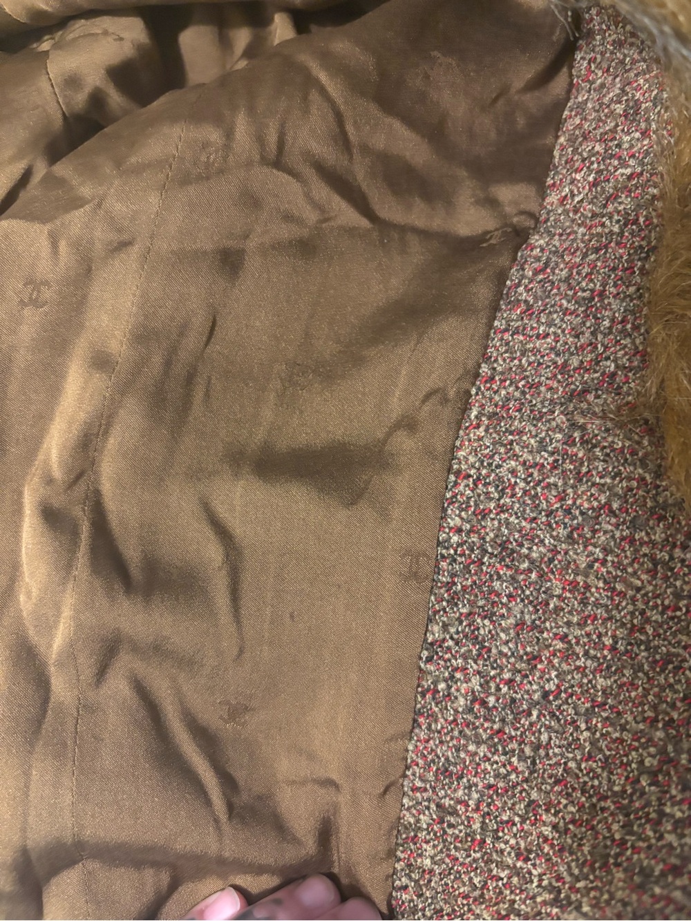 CHANEL Fur Long Coat Tweed Brown FR 36 - Picture 9 of 11